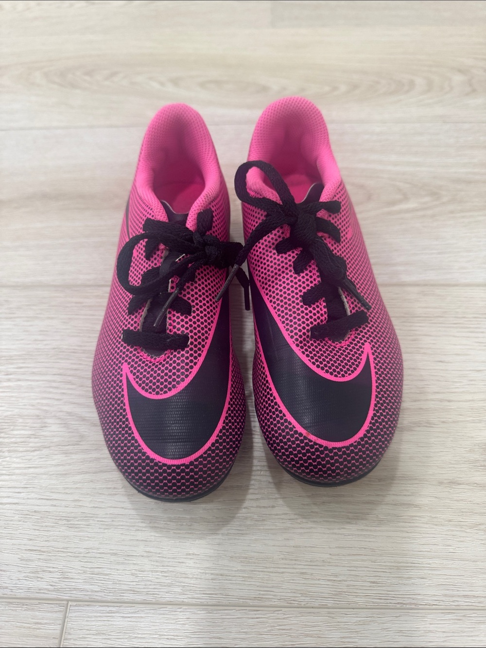 Nike Pink and Black Kids Athletic Soccer Shoes